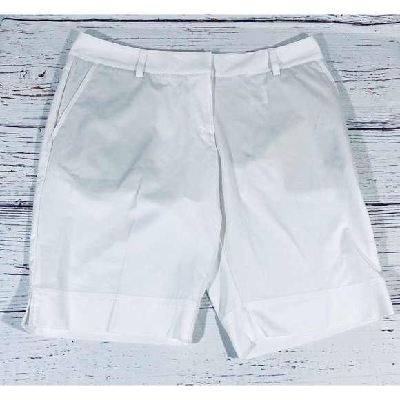 Adidas Shorts Womens Size 16 Plus Clima Lite Flat Front Bermuda White Split Hem - Picture 1 of 12